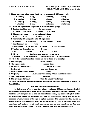 Đề thi học kì I môn Tiếng Anh Lớp 8 - Năm học 2016-2017 - Trường THCS Hưng Hòa (Có đáp án)